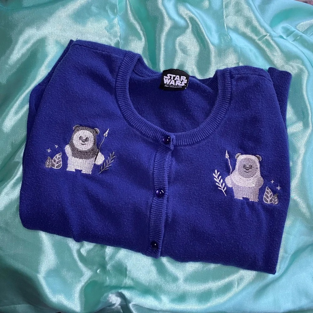 Star Wars Her Universe blue Ewok cardigan size small.